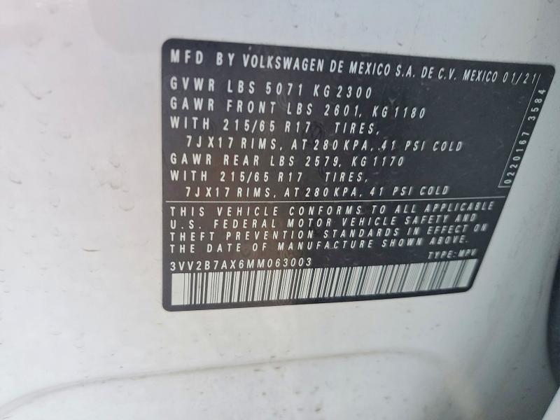 Aukcja sprzedaży 2021 Volkswagen Tiguan, vin: 3VV2B7AX6MM063003, numer aukcji: 99765335