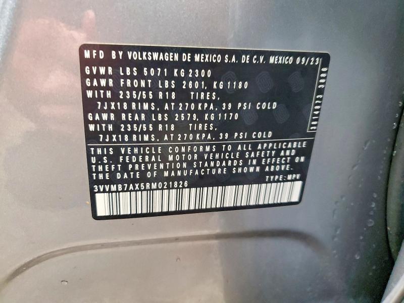 Aukcja sprzedaży 2024 Volkswagen Tiguan, vin: 3VVMB7AX5RM021826, numer aukcji: 72838305