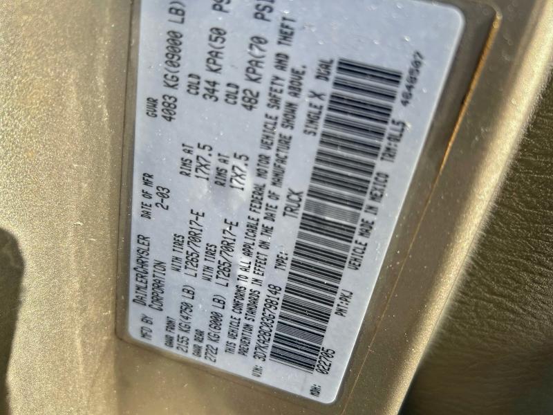 Продаж на аукціоні авто 2003 Dodge Ram 2500 S, vin: 3D7KA28C03G798148, номер лоту: 73550475