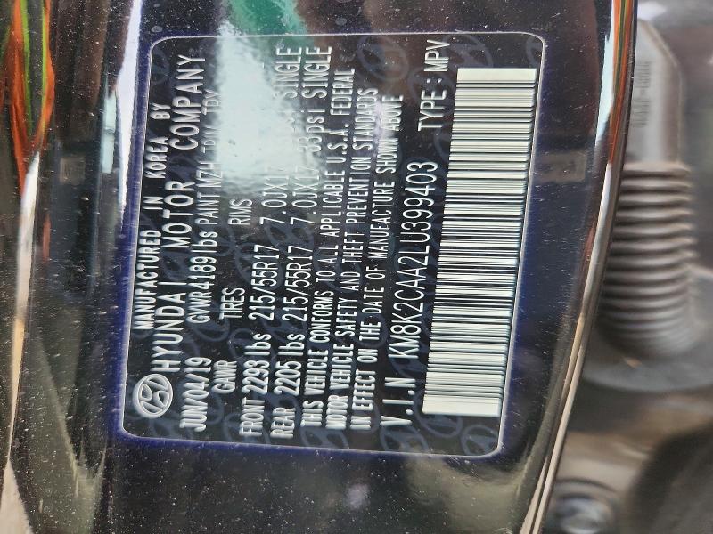 74351735 :رقم المزاد ، KM8K2CAA2LU399403 vin ، 2020 Hyundai Kona مزاد بيع