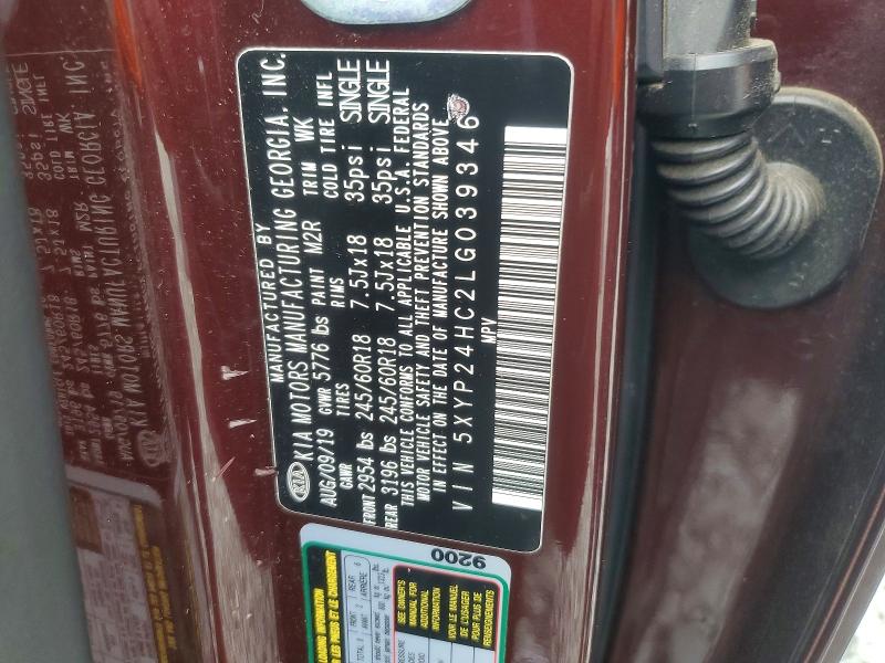 98031275 :رقم المزاد ، 5XYP24HC2LG039346 vin ، 2020 Kia Telluride مزاد بيع