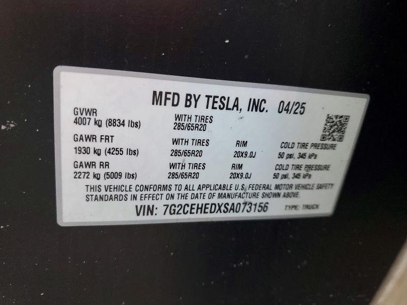 Продаж на аукціоні авто 2025 Tesla Cybertruck, vin: 7G2CEHEDXSA073156, номер лоту: 74708595