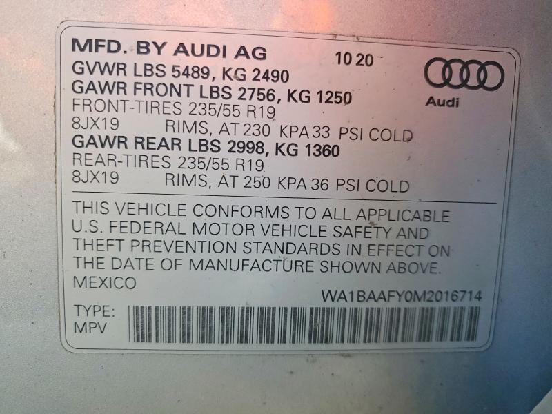 Продажа на аукционе авто 2021 Audi Q5, vin: WA1BAAFY0M2016714, номер лота: 72748755