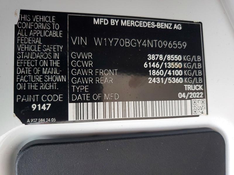 Продажа на аукционе авто 2022 Mercedes-benz Sprinter 1, vin: W1Y70BGY4NT096559, номер лота: 98845365