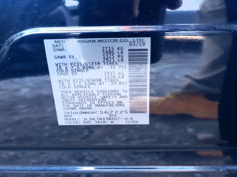 Aukcja sprzedaży 2019 Infiniti Qx60, vin: 5N1DL0MM0KC562225, numer aukcji: 72661375