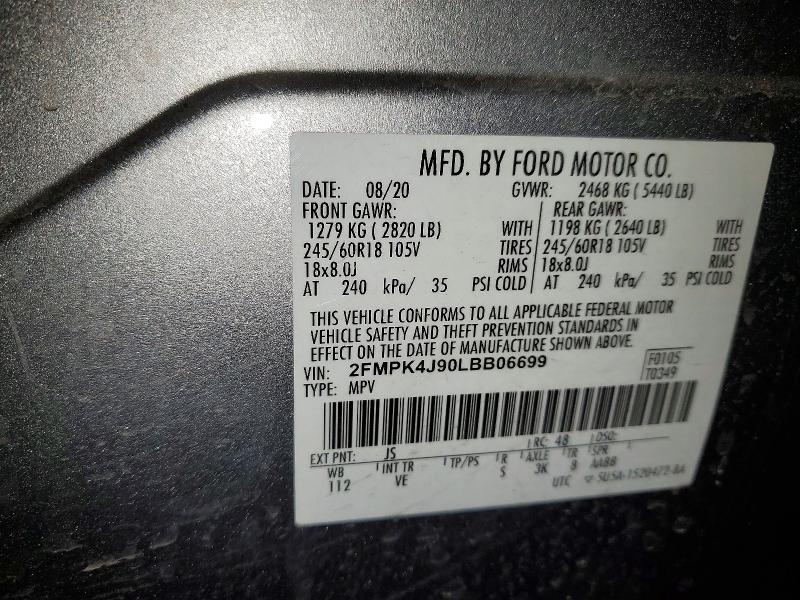 98204285 :رقم المزاد ، 2FMPK4J90LBB06699 vin ، 2020 Ford Edge Sel مزاد بيع