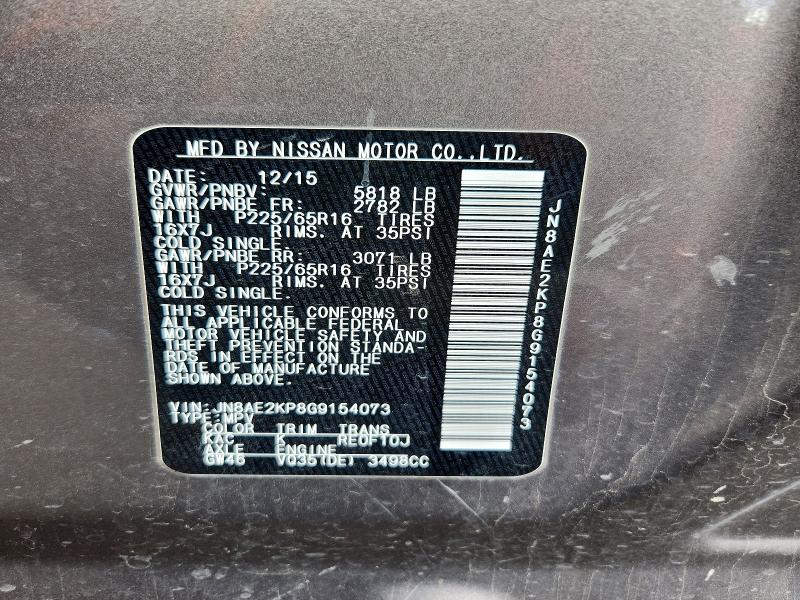 99772925 :رقم المزاد ، JN8AE2KP8G9154073 vin ، 2016 Nissan Quest مزاد بيع