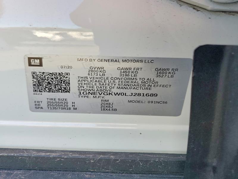 99256705 :رقم المزاد ، 1GNEVGKW0LJ281689 vin ، 2020 Chevrolet Traverse مزاد بيع