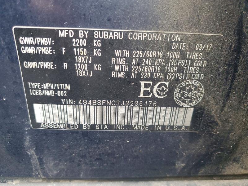 99468175 :رقم المزاد ، 4S4BSFNC3J3236176 vin ، 2018 Subaru Outback مزاد بيع