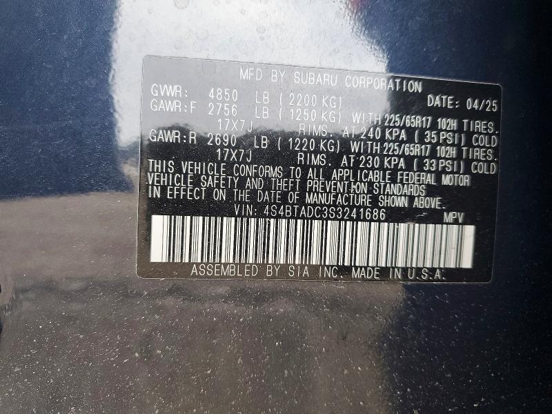 Продажа на аукционе авто 2025 Subaru Outback, vin: 4S4BTADC3S3241686, номер лота: 98407525