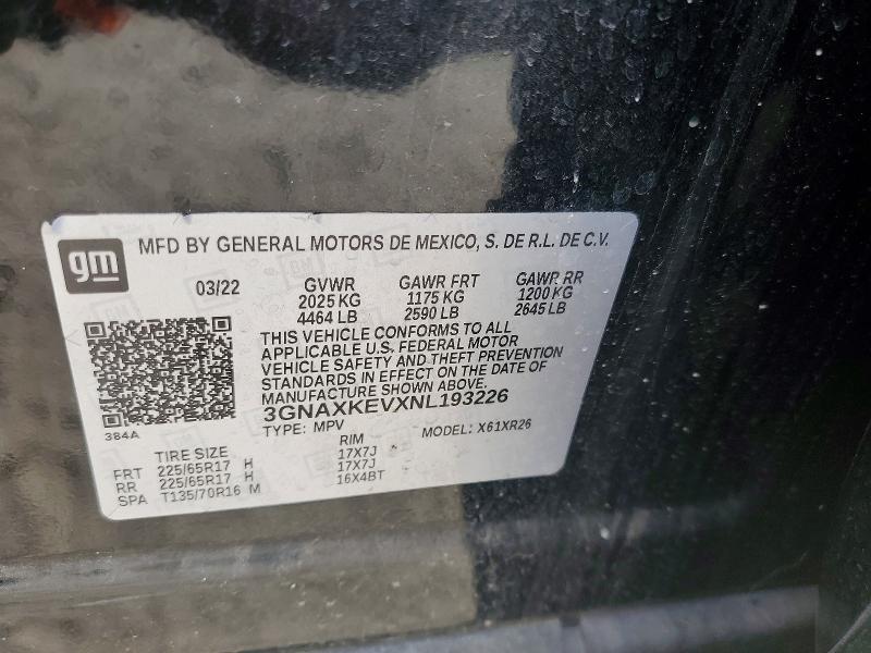 Продажа на аукционе авто 2022 Chevrolet Equinox, vin: 3GNAXKEVXNL193226, номер лота: 72633545