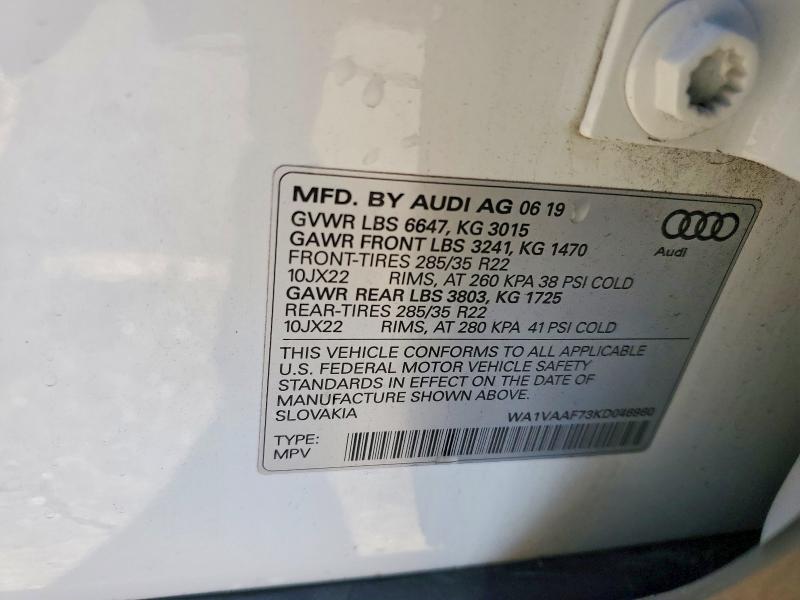 98694035 :رقم المزاد ، WA1VAAF73KD046960 vin ، 2019 Audi Q7 مزاد بيع