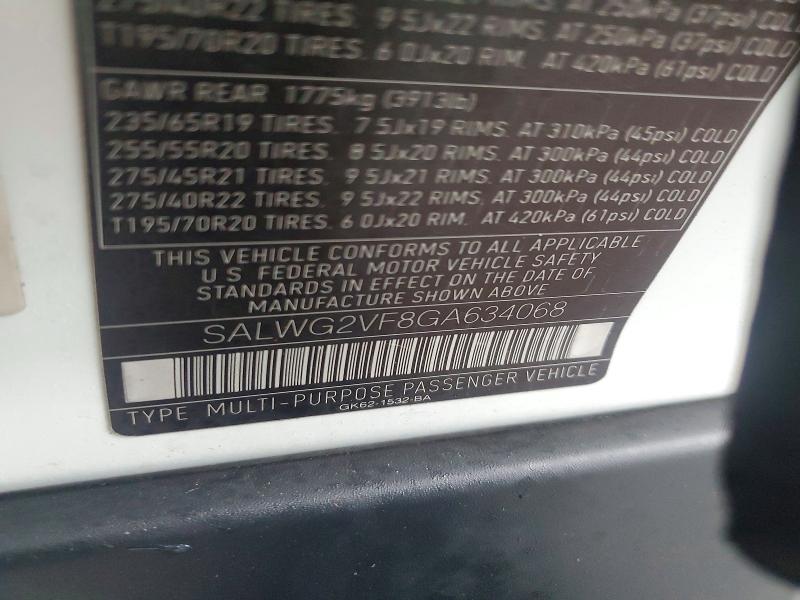 Aukcja sprzedaży 2016 Land Rover Range Rover Sport, vin: SALWG2VF8GA634068, numer aukcji: 98504245