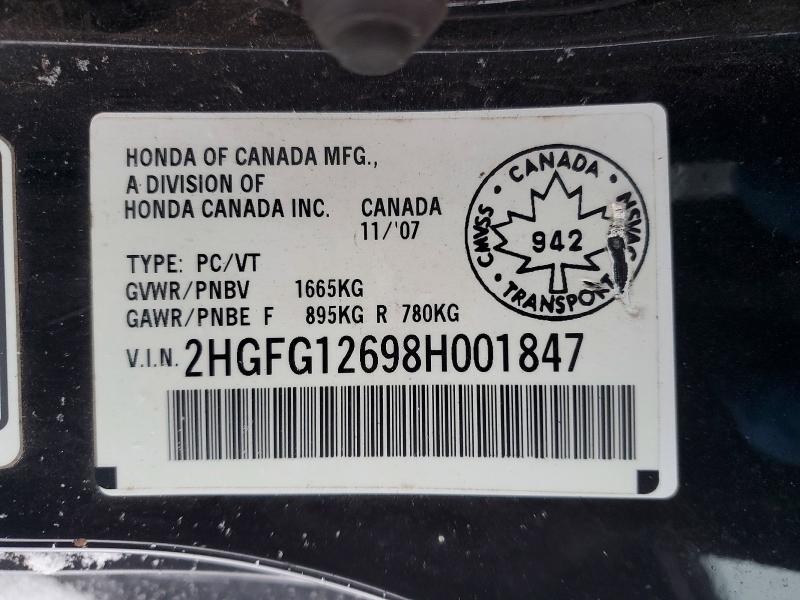 Продажа на аукционе авто 2008 Honda Civic, vin: 2HGFG12698H001847, номер лота: 72369285