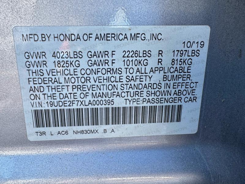 72281815 :رقم المزاد ، 19UDE2F7XLA000395 vin ، 2020 Acura Ilx Premiu مزاد بيع