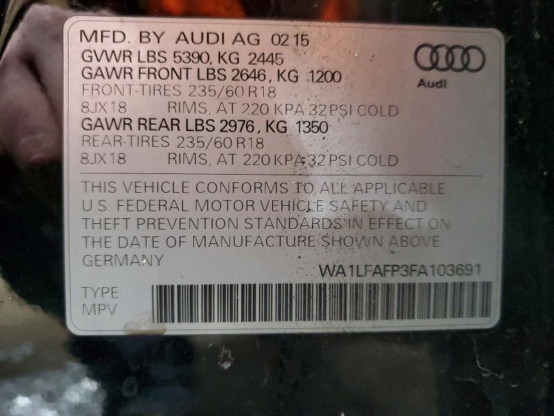 99484125 :رقم المزاد ، WA1LFAFP3FA103691 vin ، 2015 Audi Q5 مزاد بيع