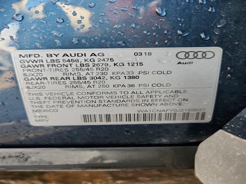 99547855 :رقم المزاد ، WA1CNAFY0J2163037 vin ، 2018 Audi Q5 مزاد بيع
