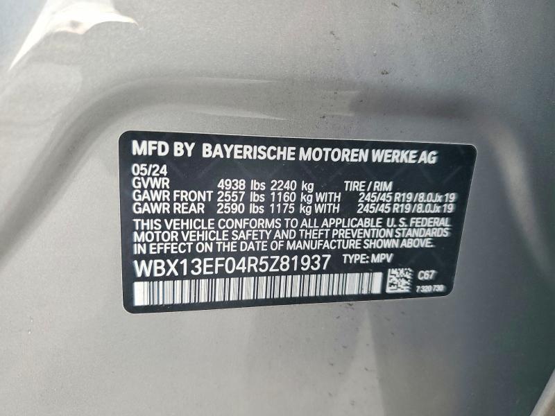 2024 Bmw X1 მანქანა იყიდება აუქციონზე, vin: WBX13EF04R5Z81937, აუქციონის ნომერი: 72699975