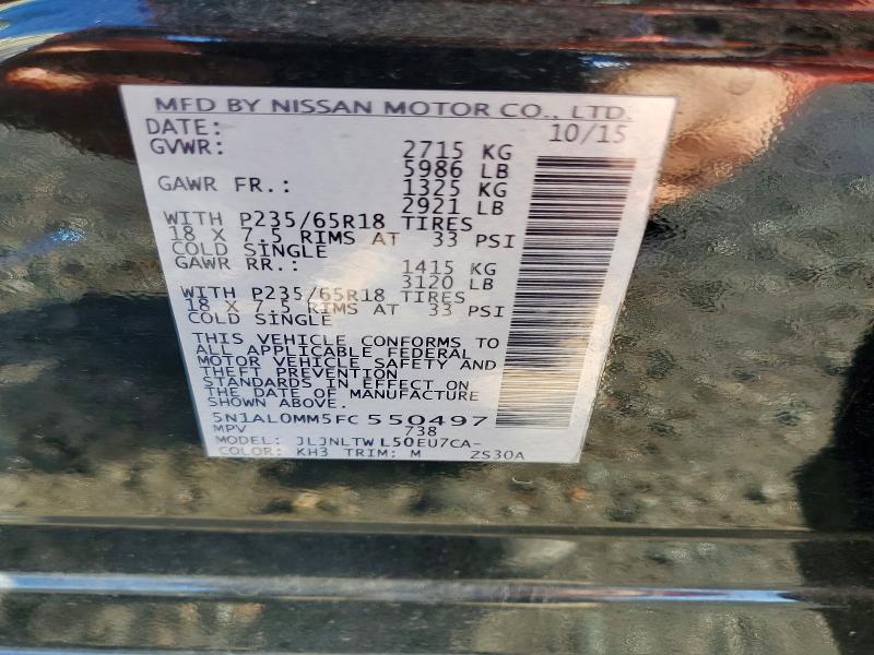 73493785 :رقم المزاد ، 5N1AL0MM5FC550497 vin ، 2015 Infiniti Qx60 مزاد بيع