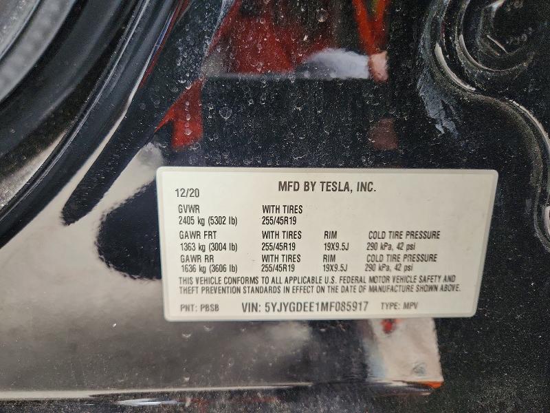 Aukcja sprzedaży 2021 Tesla Model Y, vin: 5YJYGDEE1MF085917, numer aukcji: 96926615