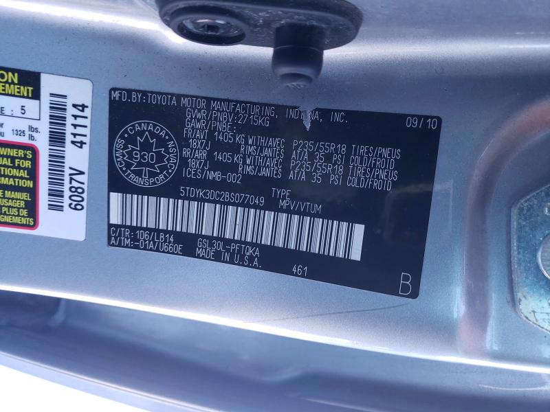 Aukcja sprzedaży 2011 Toyota Sienna, vin: 5TDYK3DC2BS077049, numer aukcji: 72755965