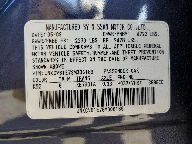 75484445 :رقم المزاد ، JNKCV61E79M306189 vin ، 2009 Infiniti G37 مزاد بيع