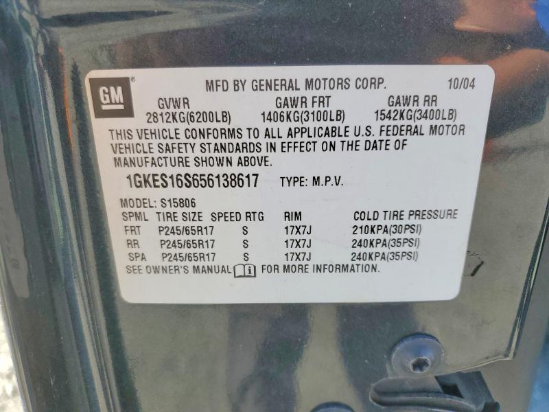 2005 Gmc Envoy მანქანა იყიდება აუქციონზე, vin: 1GKES16S656138617, აუქციონის ნომერი: 72834625
