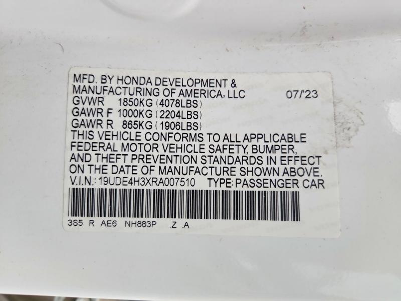 2024 Acura Integra მანქანა იყიდება აუქციონზე, vin: 19UDE4H3XRA007510, აუქციონის ნომერი: 72215795