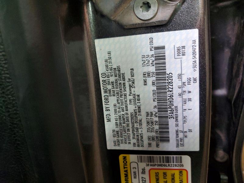 2020 Ford Fusion მანქანა იყიდება აუქციონზე, vin: 3FA6P0HD6LR228205, აუქციონის ნომერი: 98760025