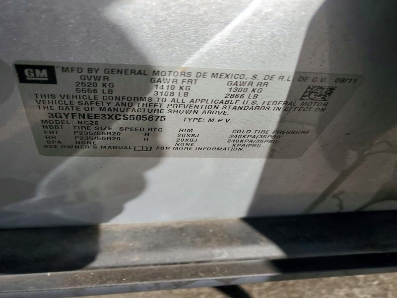 Aukcja sprzedaży 2012 Cadillac Srx, vin: 3GYFNEE3XCS505675, numer aukcji: 72785755