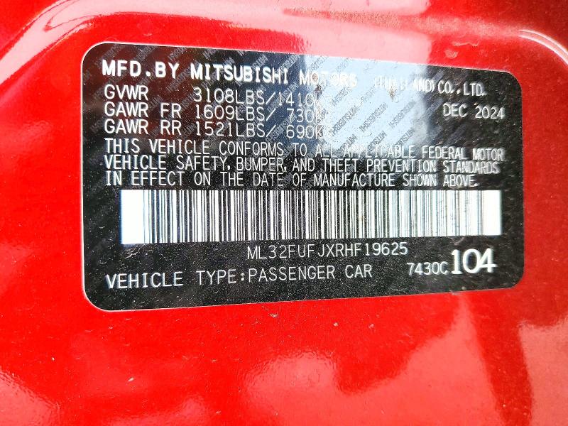 Продаж на аукціоні авто 2024 Mitsubishi Mirage, vin: ML32FUFJXRHF19625, номер лоту: 73865525