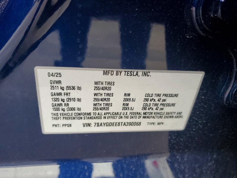 Aukcja sprzedaży 2026 Tesla Model Y, vin: 7SAYGDEE8TA390068, numer aukcji: 72850105