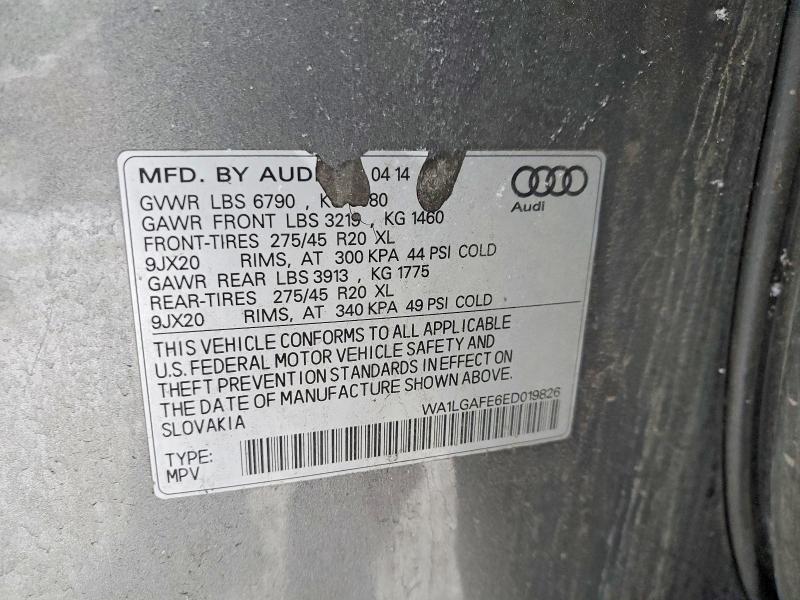 74537375 :رقم المزاد ، WA1LGAFE6ED019826 vin ، 2014 Audi Q7 Premium مزاد بيع