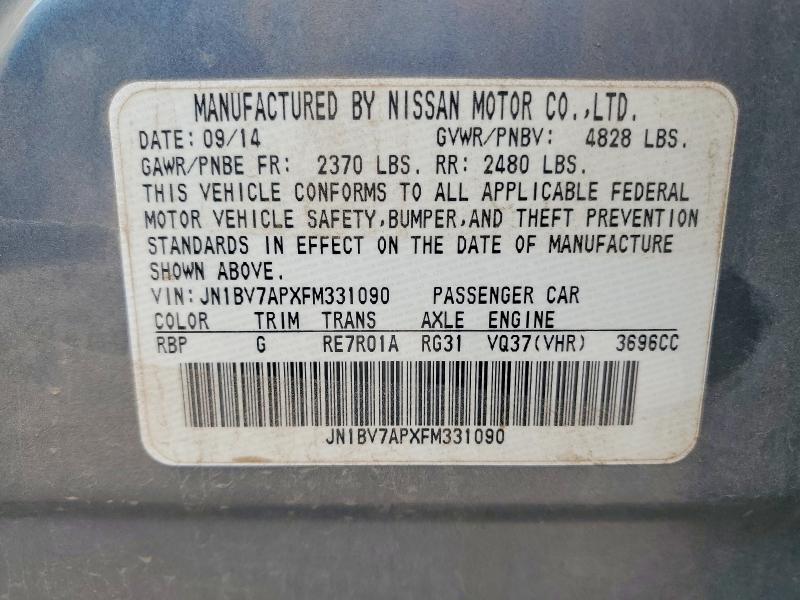 99470455 :رقم المزاد ، JN1BV7APXFM331090 vin ، 2015 Infiniti Q50 مزاد بيع