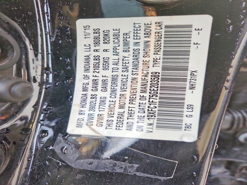 Aukcja sprzedaży 2016 Honda Civic, vin: 19XFC1F75GE203589, numer aukcji: 74459665