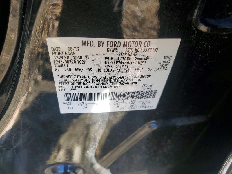 2013 Ford Edge მანქანა იყიდება აუქციონზე, vin: 2FMDK4JCXDBA78989, აუქციონის ნომერი: 98639095