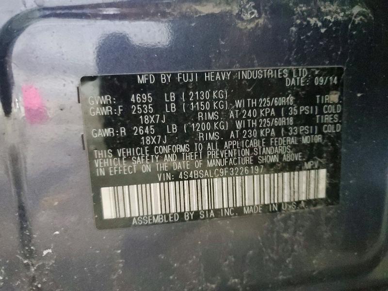 98863735 :رقم المزاد ، 4S4BSALC9F3226197 vin ، 2015 Subaru Outback مزاد بيع