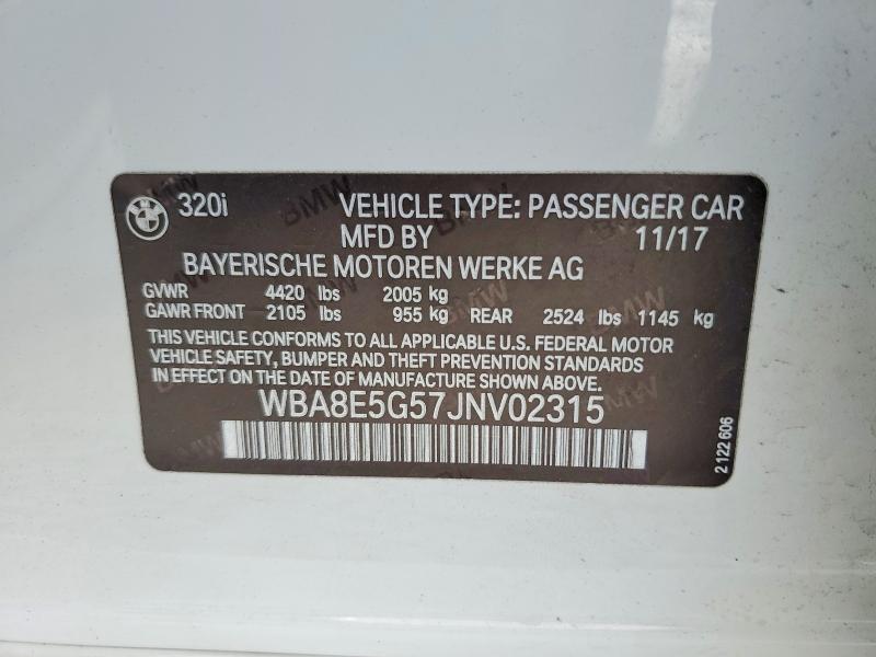 Продаж на аукціоні авто 2018 Bmw 320, vin: WBA8E5G57JNV02315, номер лоту: 99204395