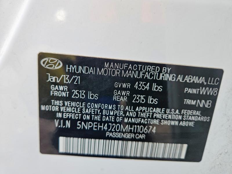 Aukcja sprzedaży 2021 Hyundai Sonata, vin: 5NPEH4J20MH110674, numer aukcji: 73689185