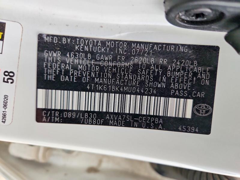 Продажа на аукционе авто 2021 Toyota Camry Xse, vin: 4T1K61BK4MU044234, номер лота: 98659855