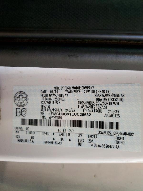 Aukcja sprzedaży 2014 Ford Escape, vin: 1FMCU9G91EUC25632, numer aukcji: 72878645