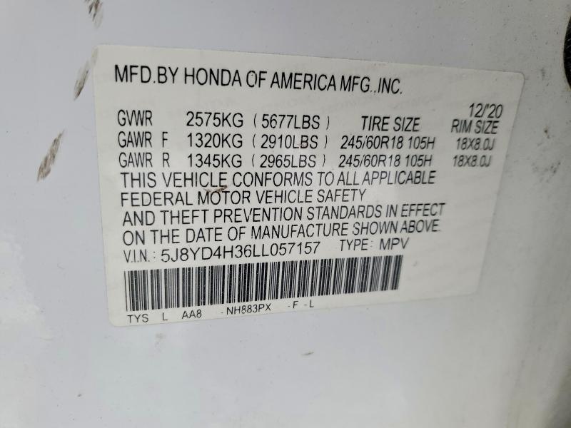 74747605 :رقم المزاد ، 5J8YD4H36LL057157 vin ، 2020 Acura Mdx مزاد بيع