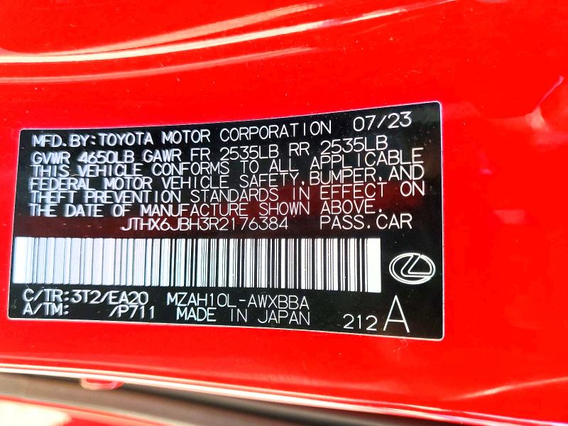 74155405 :رقم المزاد ، JTHX6JBH3R2176384 vin ، 2024 Lexus Ux 250h Ba مزاد بيع