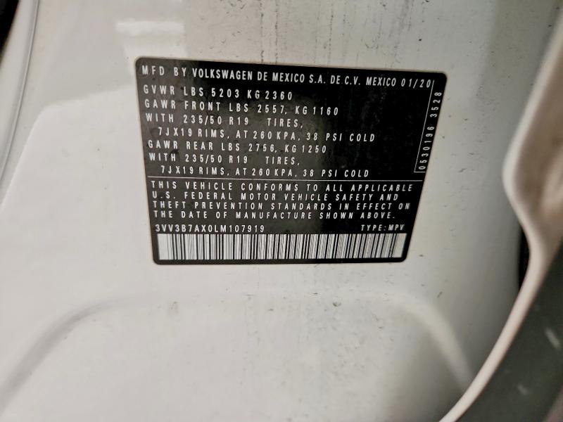 99943985 :رقم المزاد ، 3VV3B7AX0LM107919 vin ، 2020 Volkswagen Tiguan مزاد بيع