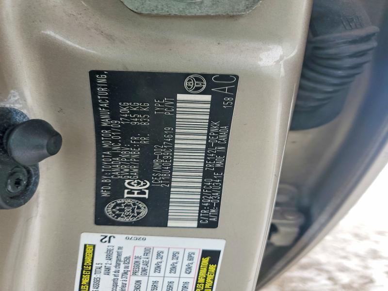 2009 Toyota Corolla მანქანა იყიდება აუქციონზე, vin: 2T1BU40E99C174619, აუქციონის ნომერი: 72540205