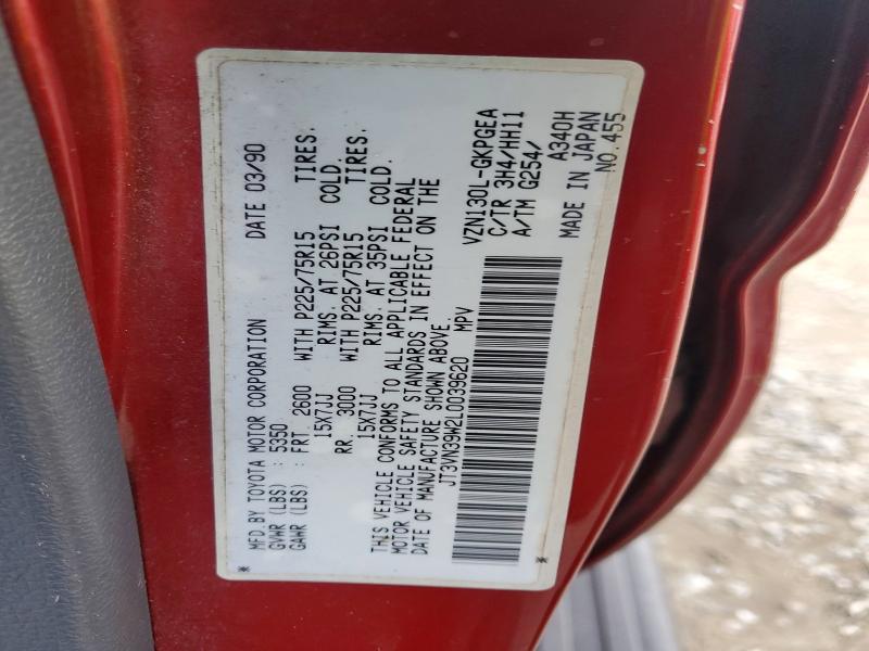 74791995 :رقم المزاد ، JT3VN39W2L0039620 vin ، 1990 Toyota 4runner مزاد بيع