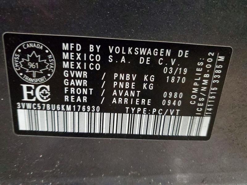 Aukcja sprzedaży 2019 Volkswagen Jetta, vin: 3VWC57BU6KM176930, numer aukcji: 73658985