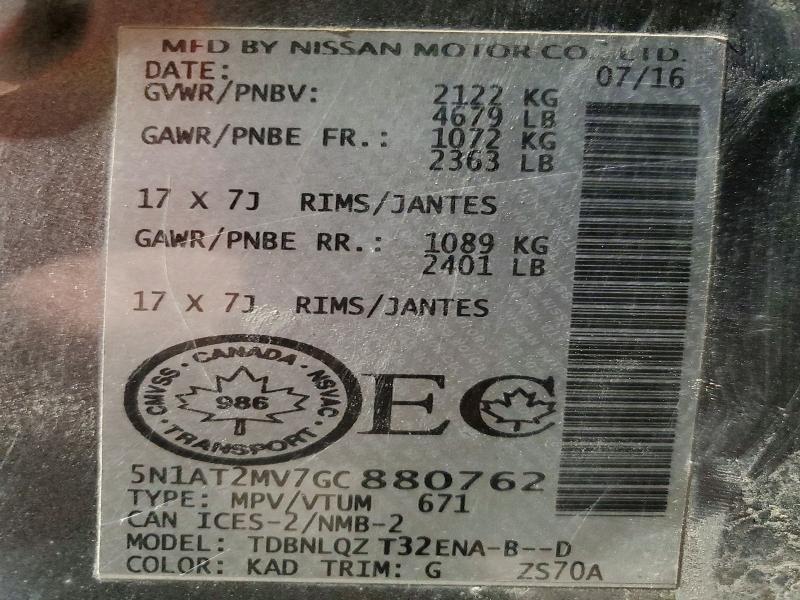 Продаж на аукціоні авто 2016 Nissan Rogue S, vin: 5N1AT2MV7GC880762, номер лоту: 99264765