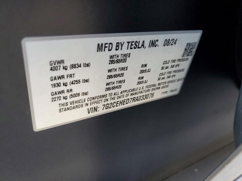 Aukcja sprzedaży 2024 Tesla Cybertruck, vin: 7G2CEHED7RA033076, numer aukcji: 72232385