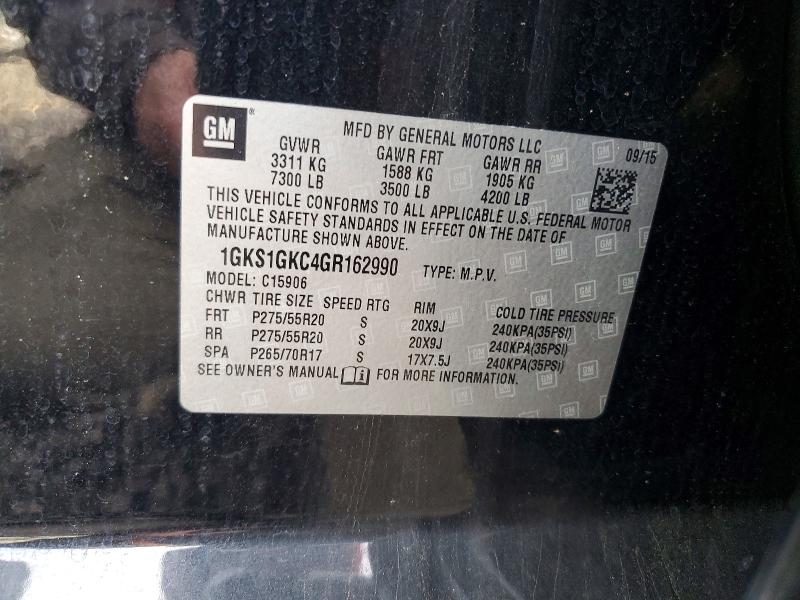 72994435 :رقم المزاد ، 1GKS1GKC4GR162990 vin ، 2016 Gmc Yukon Xl مزاد بيع